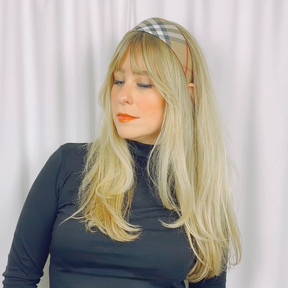 Vintage Plaid Check Headband in Brown Red White and Black Sparkle Fabric - Picture 6 of 9